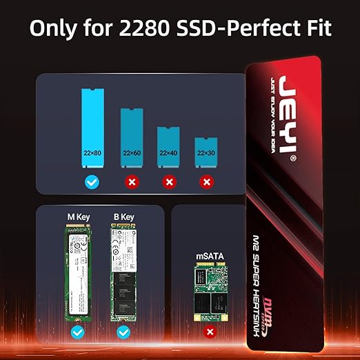 JEYI M.2 2280 SSD Heatsink, Graphene+Copper Foil, 0.5mm Ultra-Thin, 1500W/mK Thermal Conductivity, for NVMe/SATA SSDs (5pcs)
