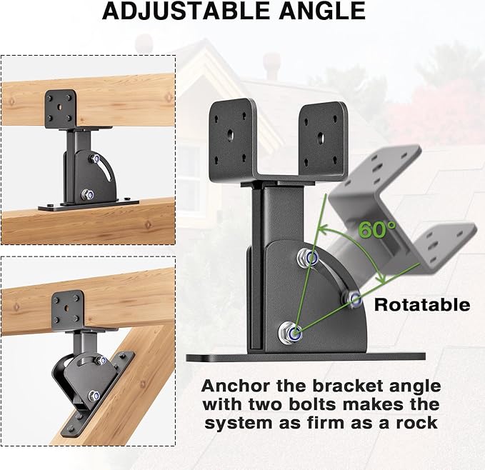 Roof Riser Brackets, Stainless Steel 4x4 (Actual Size:3.5"×3.5") Adjustable Angles Saddle Roof Riser Brackets for Patio Cover for Patio Cover Roof Gazebo, 3Pack