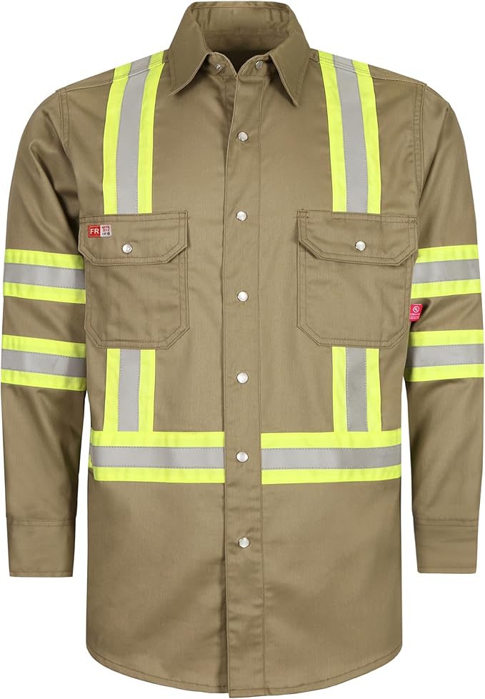 TICOMELA FR Shirts for Men High Visibility/Hi Vis Flame Resistant/Fire Retardant Shirt 6.5oz Men's Welding Shirts