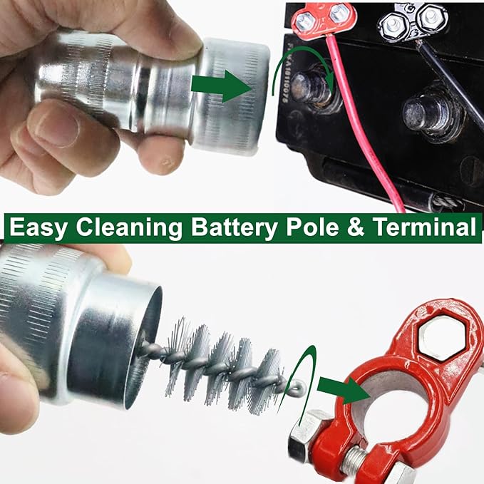 8pcs Set Battery Terminal Cleaner Kit, 4 in 1 Copper Pipe Cleaner & Battery Terminal Brush & 4pcs Fiber Washers & 2pcs Lead Shims