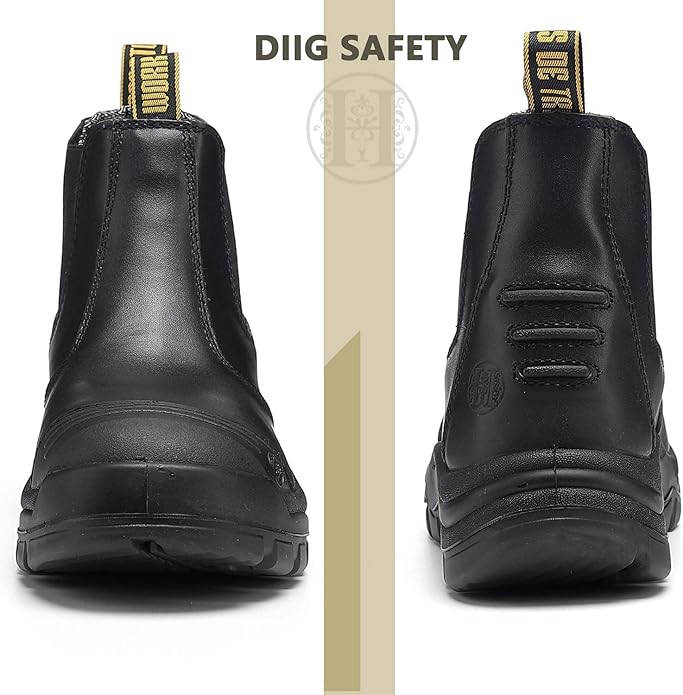DIIG Work Boots for Men, Steel/Soft Toe Waterproof Working Boots, Slip Resistant Anti-Static Slip-on Safety Working Shoes