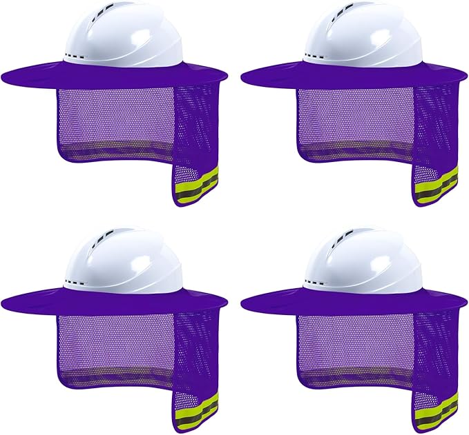 Hard Hat Sun Shade, High Visibility Sun Visor Neck Shade with Reflective Strip, Hard Hat Accessories, Full Brim, Purple, 4 Pack