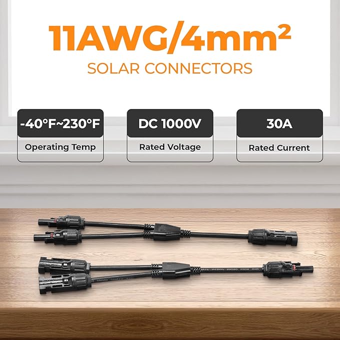 Solar Panel Connector 2 to 1 Solar Splitter 2 Way 1000V Y Branch Cable 1 to 2 Solar Panel Parallel Connectors Parallel Adapter (5 Pair 2 to 1)
