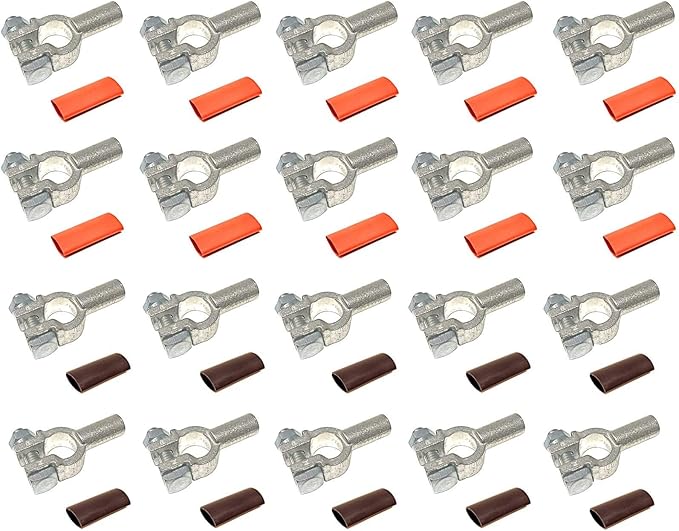 2 Gauge 10 Pairs Positive and Negative (+/-) Pure Copper Top Post Battery Cable Ends Terminal Connectors + Dual Wall Adhesive Heat Shrink Tubing - by WindyNation