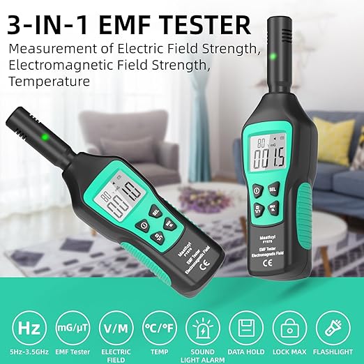 EMF Meter, EMF Detector, EMF Tester Digital LCD, Electromagnetic Radiation Detector for Outdoor, Home, Office, Ghost Hunting, Audible Alert, Indicator Lights