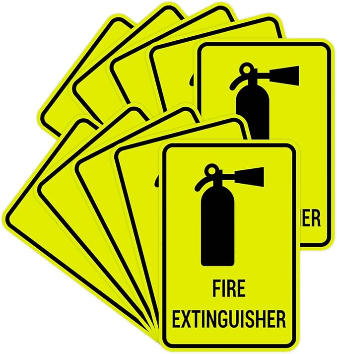 Signs ByLITA Portrait Round Fire Extinguisher Sign with Adhesive Tape, Mounts On Any Flat Surface (Yellow/Black) - Medium (10 Pack)