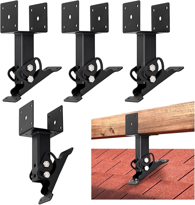 4 Pack 304 Stainless Steel 4x4 Heavy Duty Roof Riser Brackets Kit, Adjustable Roof Riser Beam Mount Brackets for Roof Pergola Gazebo (Black)