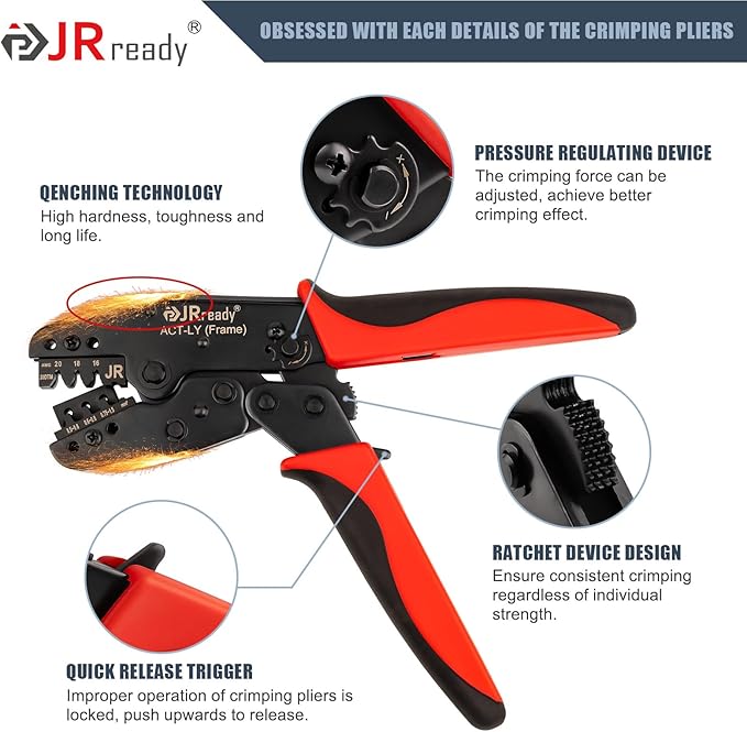 JRready Deutsch Crimping Tool Open Barrel Size 20 - ACT-LY-20DTM Crimper 16-20AWG for deutsch Connector Kit Stamped Formed Contacts ECU Sensor EFI Wiring, Automotive, Marine