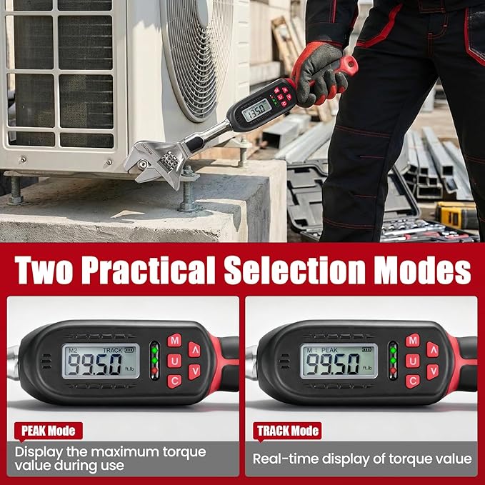 Adjustable Digital Torque Wrench 5-100 ft.lb/6.8-135 N.m,Electronic Torque Wrench with 42 mm Open End, 2% Accuracy, LED Buzzer Alert, for HVAC