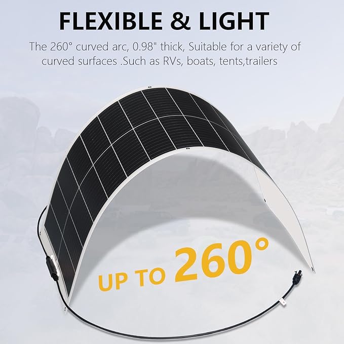 XINPUGUANG 100W Flexible Solar Panel 12V System kit 10A Charge Controller Cables with Alligator Clip PV Connector Cables for Yacht, Boat, RV, Cabin, 12v Battery Charge