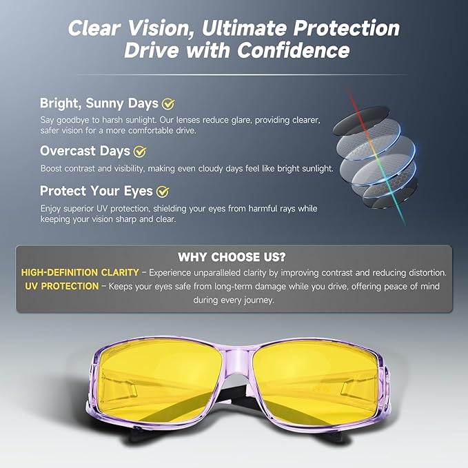 Night Driving Glasses Night Vision Glasses Fit Over Glasses Polarized Anti-Glare UV400 Gift for Men Women