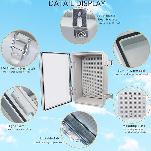 Electrical Box, Outdoor Waterproof Box IP67 Junction Box with Mounting Plate,ABS Plastic Project Box Power Cord Enclosure Clear 11" Dx7.5 Wx5.1 H