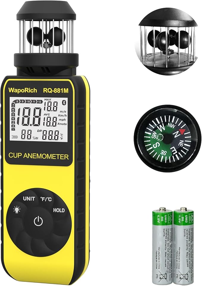 Handheld Anemometer Update Wind Meter with 360° Rotation Any Wind Direction for Measuring Wind Speed, Temperature with LCD Backlight for Shooting, Drone Flying- RQ-881M