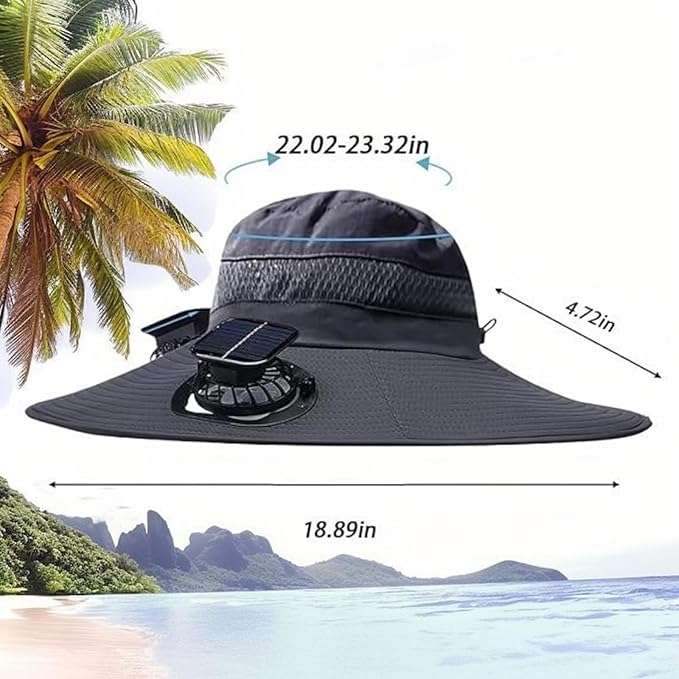 Wide-Brimmed Solar Fan Outdoor Fishing Hat, Solar and USB Charging, Long Battery Life Fan Hat, Waterproof Sun Hat Upf50+