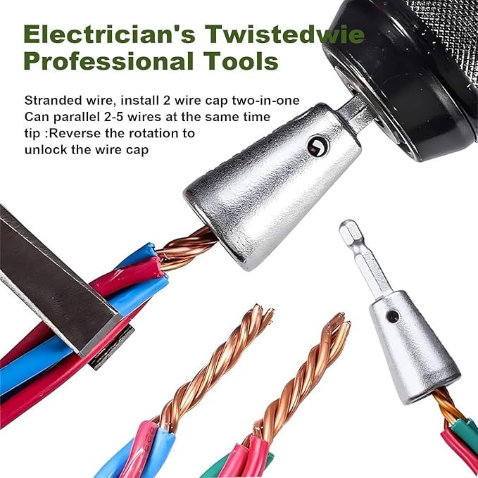 Wire Stripper Twister Tool for Drill, 2026 Upgraded Wire Stripping Tool & Wire Twisting Connector for Cutters 6-14 AWG, 8 In 1 Professional Electrician Twister Stripping Tool with 70 PCS Wire Nut