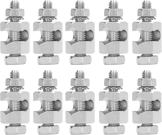 10Pcs External Hex Copper Grounding Clamps Solar Panel Ground Lug Terminal Bolts on Earthing Bonding Lightningly Protection Cable Clamp for PV Module Bezel Installation