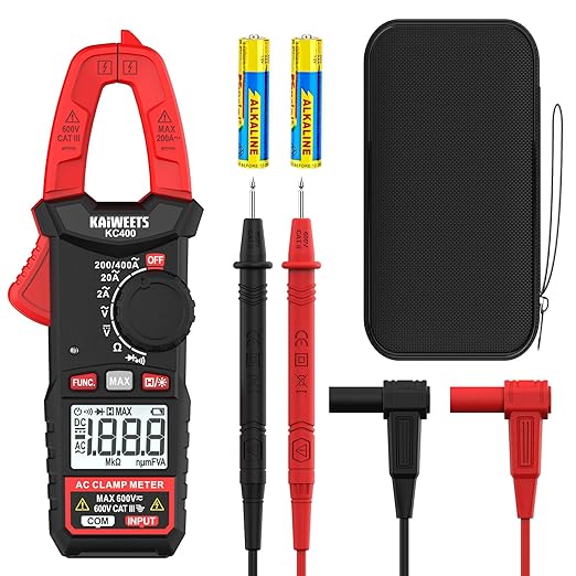 KAIWEETS Digital Clamp Meter, Portable Size, 2000 Counts, Measures High AC Current 400A, 600V AC/DC Voltage, Resistance, Continuity, Diode, Auto Ranging Multimter, Voltage Tester, KC400
