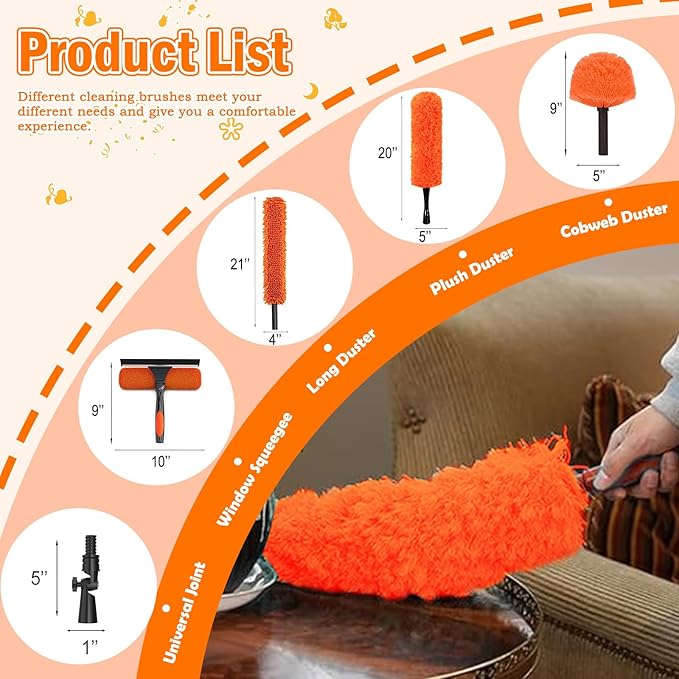 30FT High Reach Duster Cleaning Kit with Extension Pole, High Ceiling Fan Cleaner Duster Tool for Fan Blades, Window Washing Kit with Microfiber Feather Duster & Window Squeegee