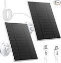 5W Solar Panel for Security Camera, Solar Panel with Micro USB & USB-C Port for DC 5V Outdoor Rechargeable Battery Camera, IP65 Waterproof, 360° Adjustable Security Mount, 9.8ft Cable(White 2PC)