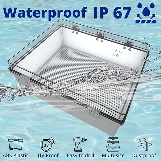 MAKERELE Extra Large Outdoor Waterproof Electrical Box IP67 Clear Waterproof Boxes for Outdoors Enclosure with Hinged Cover with Mounting Plate and 1" NPT*2(19.7"*15.7"*7.9")