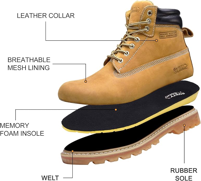 Work Boots for Men Waterproof Soft Toe Non Slip Comfortable Leather Workboots