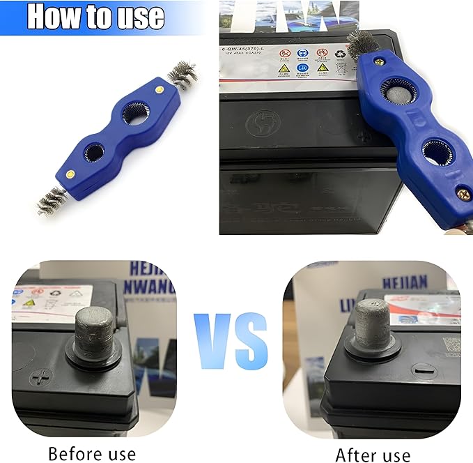 AICEL 2 Pieces Car Battery Terminal Cleaners, 4 in 1 Car Battery Cleaning Brush with Steel Wire, Anti-Corrosion Battery Terminals Machine Parts Cleaning Tools Universal for Automotive and Marine
