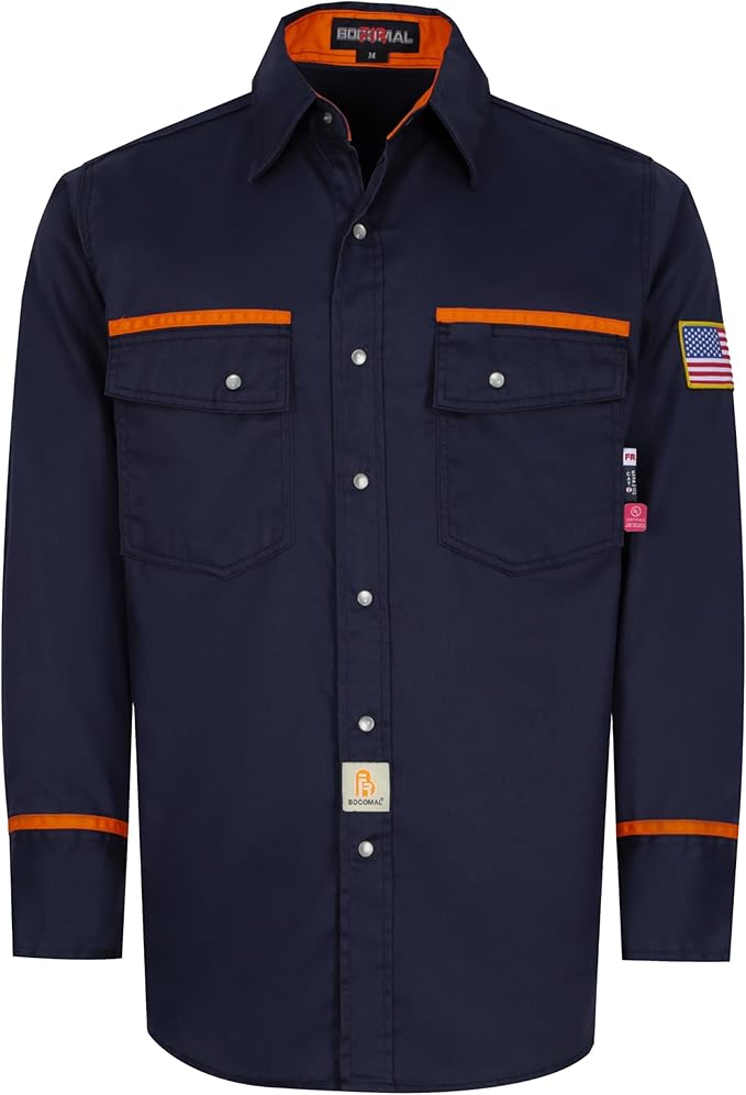 BOCOMAL FR Shirts for Men Flame Resistant Light Weight NFPA2112 Fire Retardant Welding Shirt Water & Oil Repellent Finish