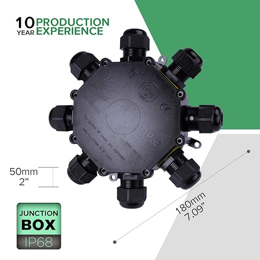 8 Way Electrical Junction Box, La Vane IP68 Waterproof 8 Way Cable Connector Lighting Connector Electric External Coupler, Cable Gland Ø 4-14mm