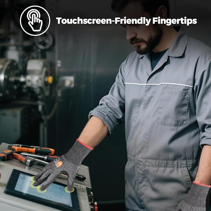 Donfri A9 Cut Resistant Work Gloves for Men, Safety Gloves for Men Touchscreen with Reinforced Thumb for Metal Glass Wood