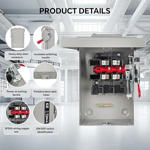 2P 30Amp 240V 2 Wire Heavy Duty Safety Switches，Ac Disconnect Switches Box，Quick Disconnect Safety Switch，Upgrade Power Supply Safety Door Lock