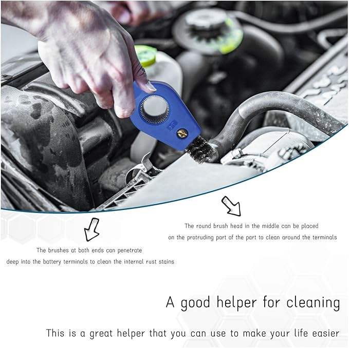 2 PCS Car Battery Terminal Cleaning Brush, 4 in 1 Anti-Rust Auto Battery Cleaner with Steel Wire, Universal Vehicle Battery Terminals Machine Parts Cleaning Tool Accessories (Blue)