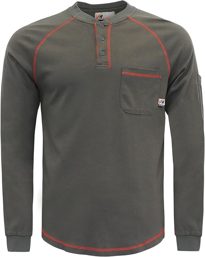 VATRENUS FR Shirts Henley 5.5oz 100% Cotton Flame Resistant Long Sleeve T-Shirts