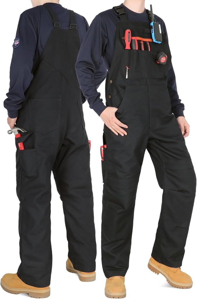 BOCOMAL Men's FR Bib Overall Duck Canvas Fire Resistant/Flame Resistant Workwear Relaxed Fit Unlined