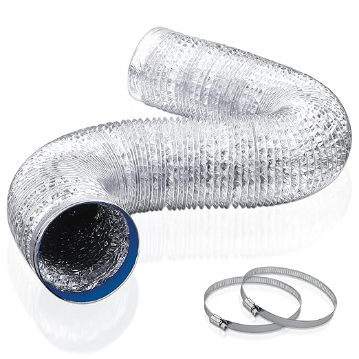 Wathai 4 Inch Flexible Dryer Vent Hose, 10ft Thick Aluminum Foil Ducting Kit for Tight Spaces Crush-Resistant Exhaust Hose with 2 Clamps, Ventilation Duct for Dryer and HVAC Systems