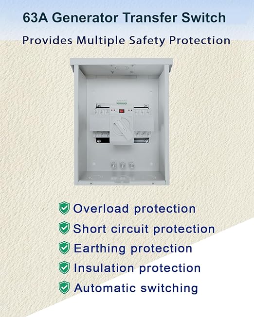 63A Automatic Transfer Switch for Generator, 3P, 120/240V Dual Power Generator Transfer Switch Meeting NEMA 3R Standards for Outdoor and Indoor
