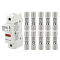 Baomain RT18-32 Fuse Holder Base with 10x1A Ceramic Fuses (10x38mm) – 1 Pole DIN Rail Mount, LED Indicator, CE Certified (1 Amp)