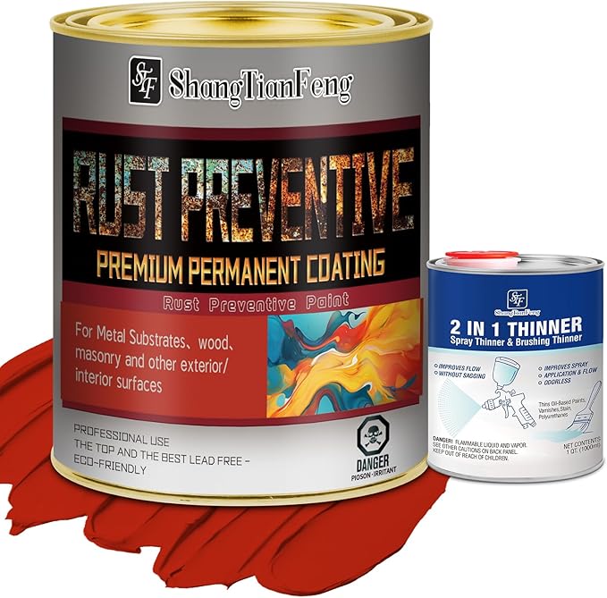 Red Rust Preventive Paint（Includes diluent), Rust Inhibitor and Corrosion Permanently, Non-porous Protective Barrier, UV Resistance and Heat Resistance, It is suitable for rust and corrosion prevention on multiple surfaces such as Marine vessels, metal...