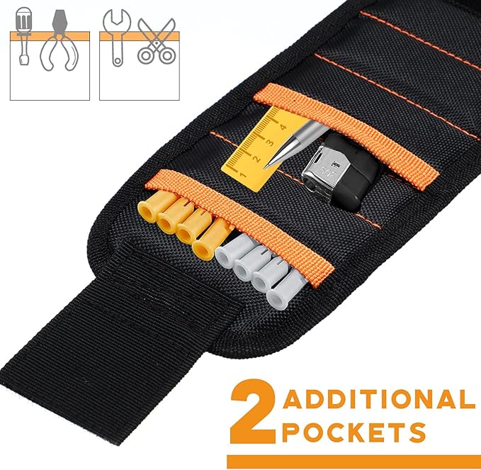 Kigeli 4 Pcs Men Magnetic Wristband Gifts for Holding Screws Men Adjustable Tools Holder Belt with 15 Magnets Tool Gift for Dad Husband Handyman Grandpa Birthday