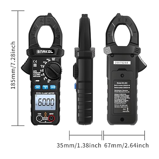 Digital Amp Clamp Meter 6000 Counts Multimeter Tester with 35mm Jaws for AC/DC Current and Voltage Meter, Resistance, Diode Capacitance, Continuity, Frequency, Thermocouple, NCV, Auto-Ranging