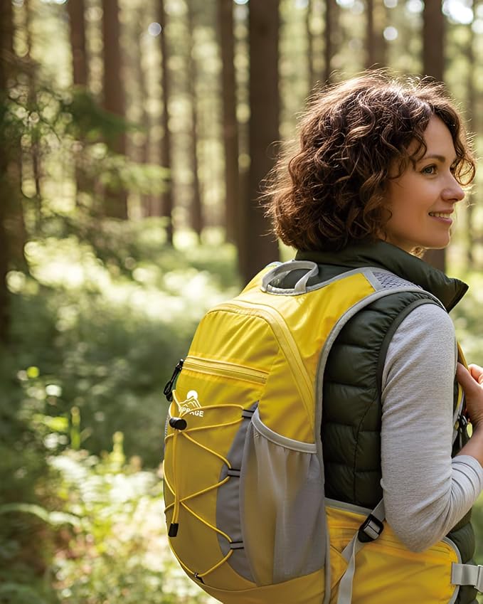 Hydration Backpack with 2L Water Bladder - Lightweight 15L Daypack with Phone-Sized Hip Belt Pockets, Anti-Chafe Cotton Edging & No-Bounce Straps - Small Water Backpack for Hiking, Running, Skiing