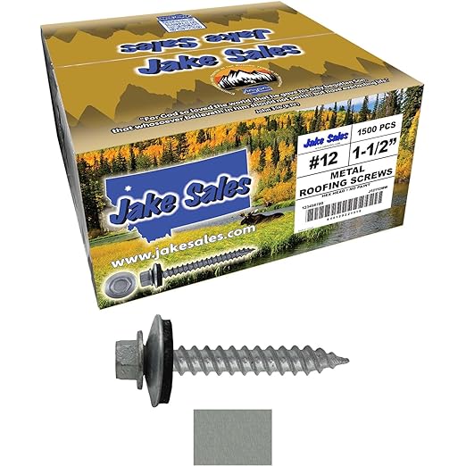 12 x 1-1/2" NO Paint Metal Roofing Screws - Hex Washer Head- Self-Starting/Tapping - EPDM Washer. 6 X 250 Bags - 1,500 Screws