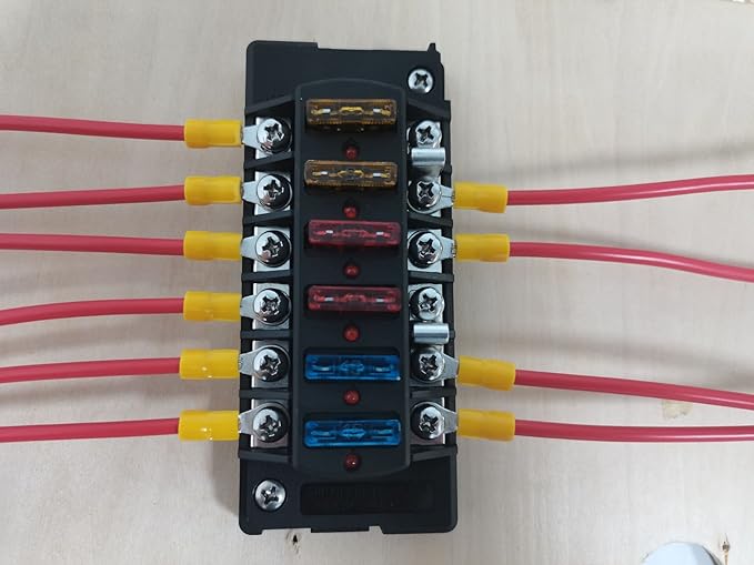 6 Way Fuse Block Automotive Boat Marine Car Camper Trailer RV Motorhome Solar Power Fuse Box 12V - 32V Red LED Indicator