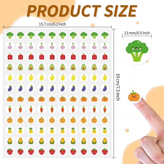 2400 Pcs Small Sticker for Kids,Mini Fruit Sticker Cute Paper Decals 10 Designs Self-Adhesive Stickers for Summer Party Envelopes Scrapbook Gifts DIY Supplies,0.5in（Fruit）