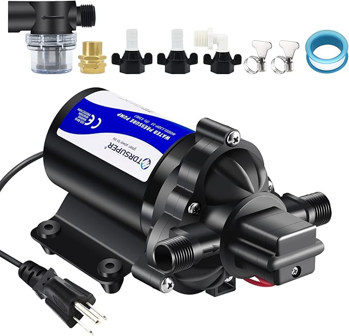 Self-Priming Water Transfer Pump 110V AC, 4GPM 45PSI High Pressure Booster Pump, Black Stainless Steel Diaphragm Garden Sprinkler Pump for Home, Kitchen, Bathroom, Marine, Yacht