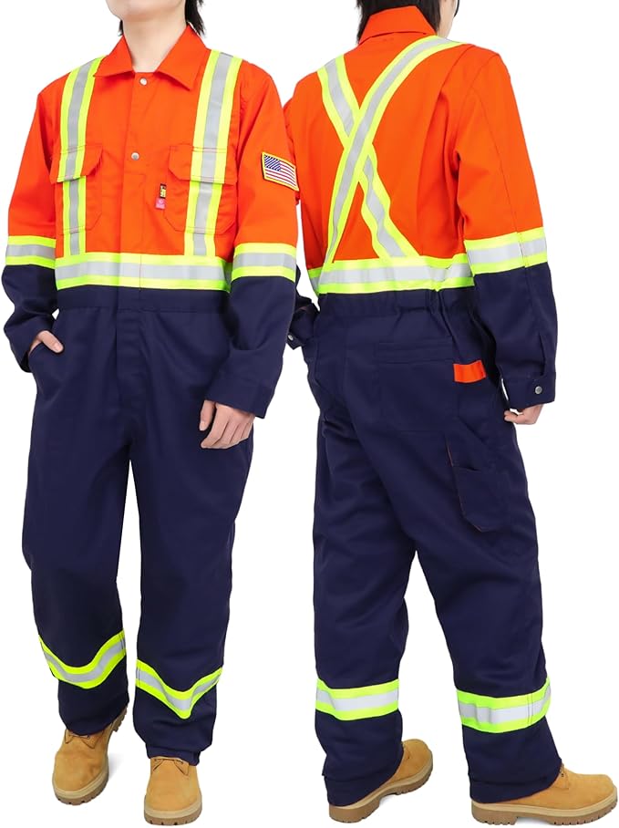 BOCOMAL FR Coveralls Men High Visibility 7.5oz Cotton Twill Flame Resistant Fire Retardant Work Coverall NFPA2112 HRC2