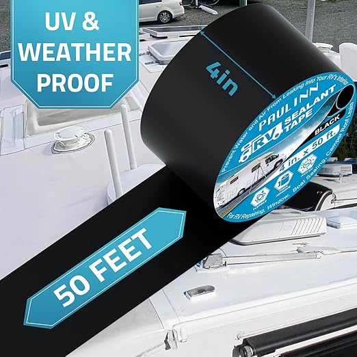 PAULINN Butyl Sealant Waterproof Tape, 4 Inch X 50 Foot RV Roof Repair Tape Black, UV & Weatherproof Roof Seal Tape for RV Camper Trailer Boat Window Sealing Leak Repair