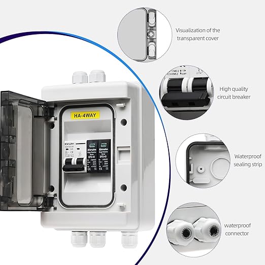 Solar Panel Disconnect Switch,40A 1000V RV Circuit Breaker Box with PV Surge Protector IP65 Waterproof PV Combiner Box for Solar Panel