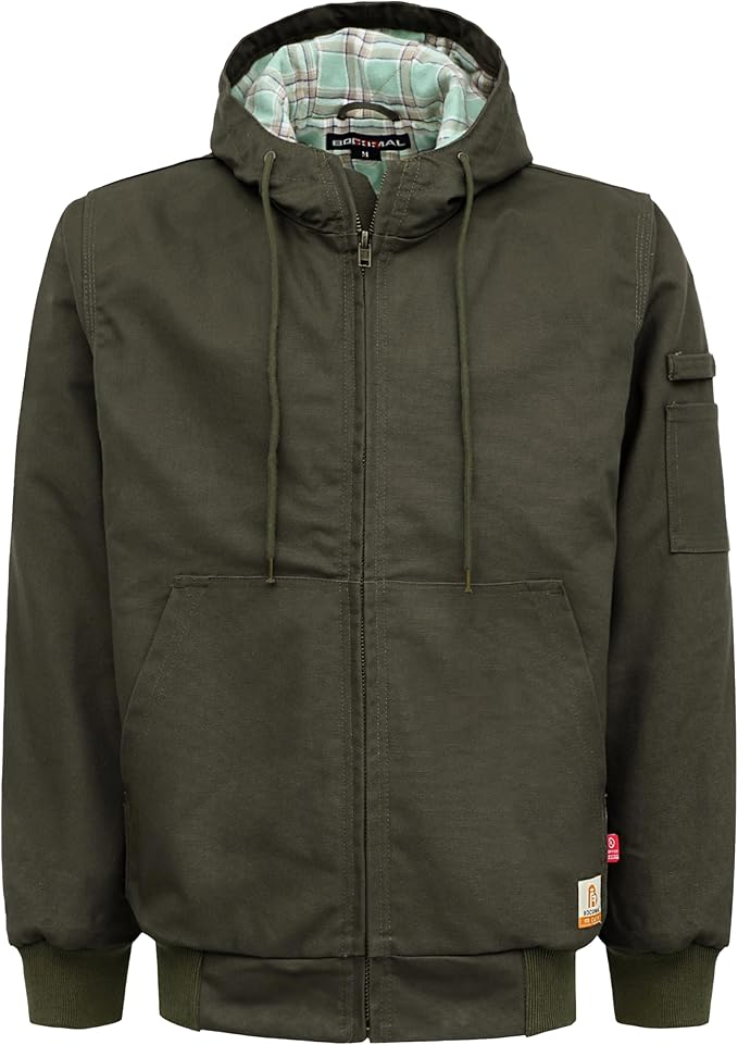 BOCOMAL FR Jacket Insulated Flame Resistant Duck Hooded Coat Outwear&Vest Light Water Repellent and Oil Resistant.