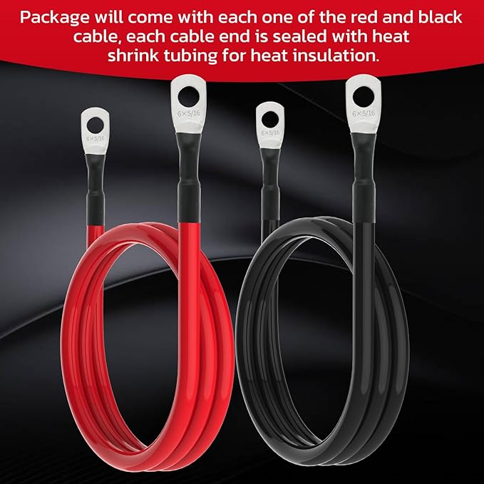 6 AWG Battery Cable 6AWG Gauge Battery Inverter Cables for Automotive Solar Marine Boat RV Car Motorcycle (6 AWG, 3FT, 5/16")