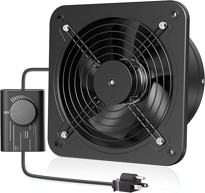 HG Power 10 Inch Exhaust Fan with Speed Controller, 988 CFM Kitchen Exhaust Fan with Damper, Metal Extractor Fan for Window, Attic, Ceiling, Basement Ventilation